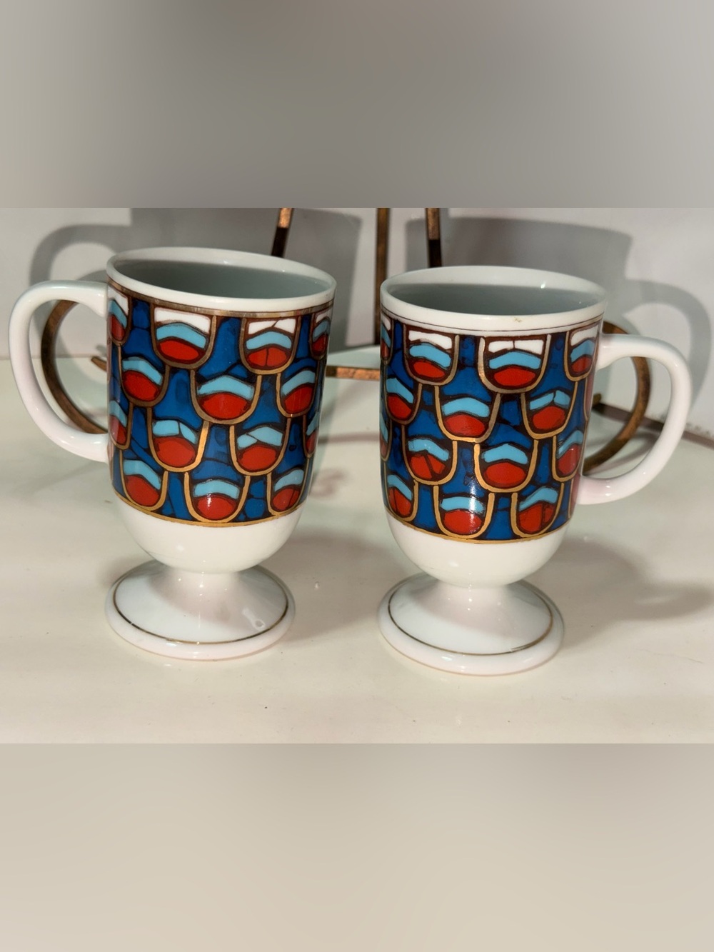 VTG Set of 2 Holt Howard Art Deco 1960s Pedestal Footed Coffee Mugs Japan 5"